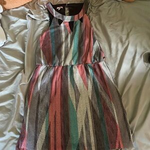 XL Bongo dress, pink, white, grey blue and black